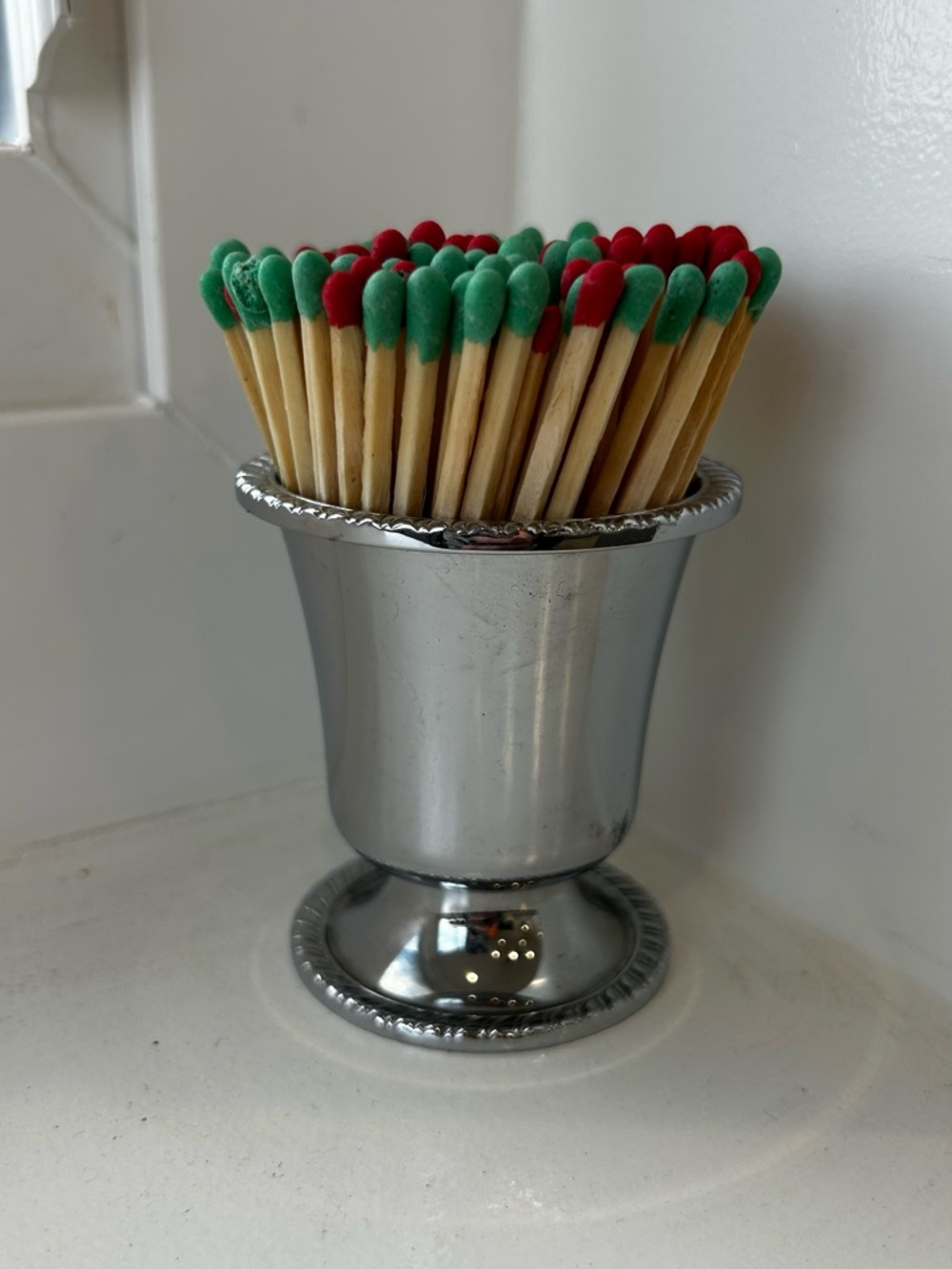 Vintage Silver pewter Match w striker Holder accessory Red & Green Matches